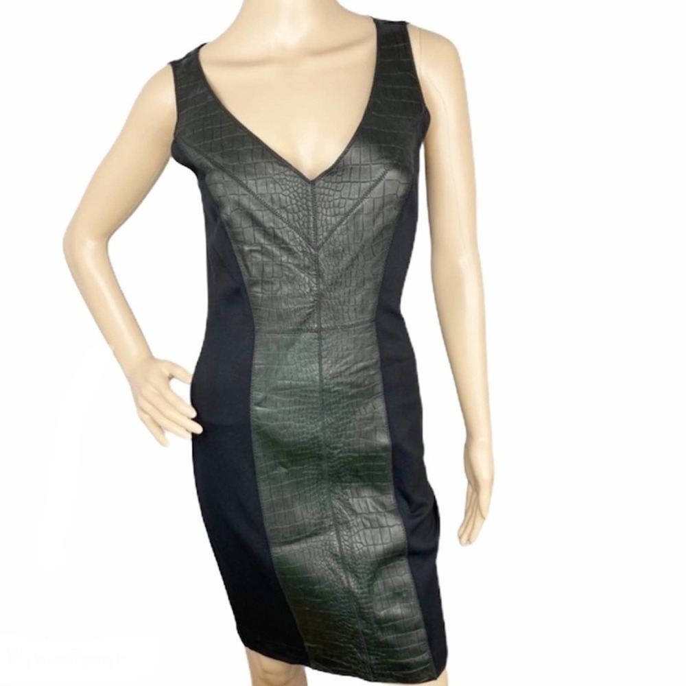 Illia Black Crocodile Leather Panel Dress Size 2